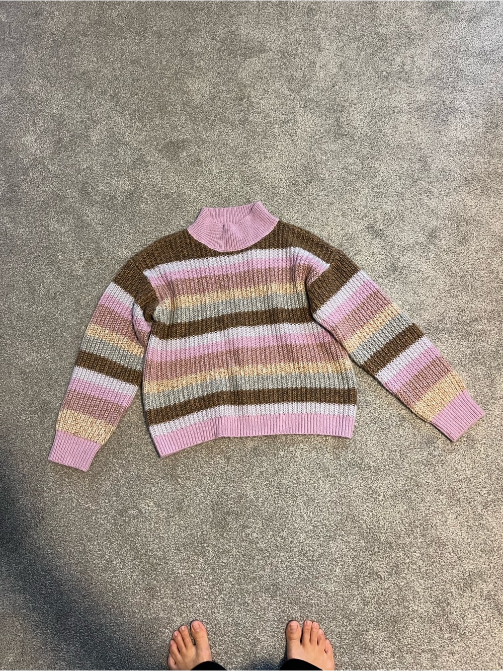 OshKosh B'gosh Pink, Brown & Cream Striped Ribbed Mock Neck Sweater